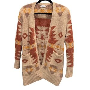 Warm & Cozy Lifestyle Southwestern Geometric Open Front Cardigan Sweater Small